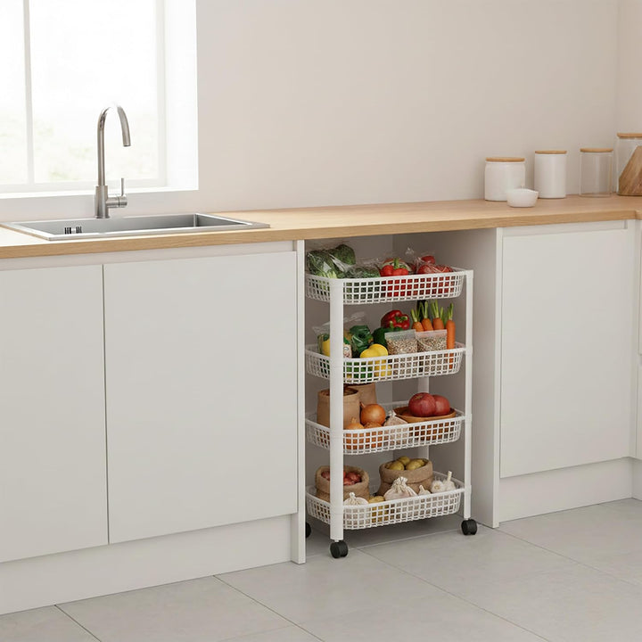Spetebo Küchenwagen auf Rollen mit 4 Korb Ablagen 79 x 46 cm Made in EU - weiss - Kunststoff Rollwag
