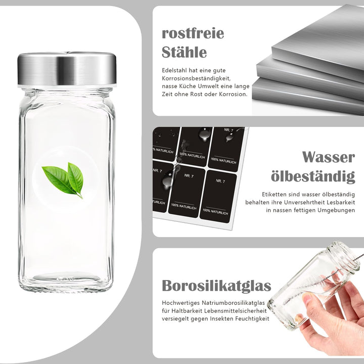 SIAZIHGewürzgläser Eckig 35er Set,120ml Gewürzgläser mit Streueinsatz,Gewürzgläser mit Deutsche Etik