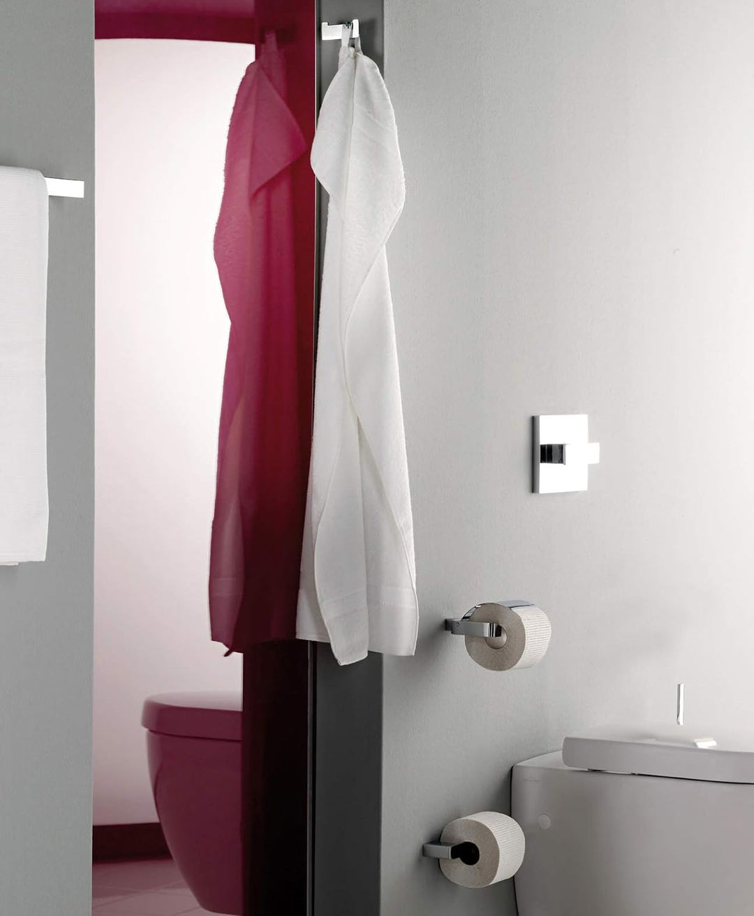 emco LOFT Badacccessoire-Set, Toilettenpapierhalter mit Deckel, WC-Bürstenganitur &amp; Doppelhaken, ele