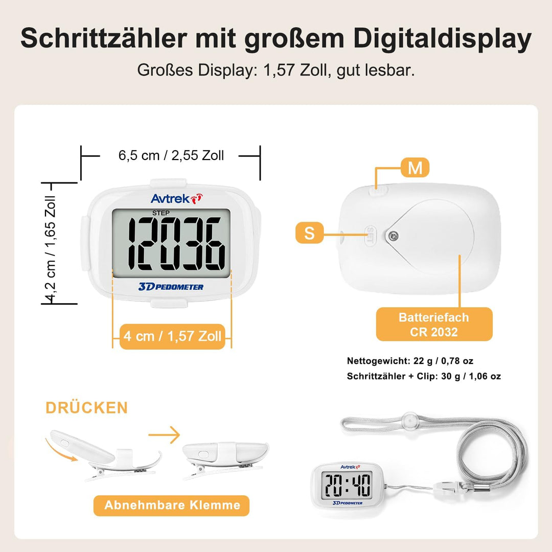AVTREK Präziser 3D-Schrittzähler Mini-Schrittzähler für Walking oder Laufen im Freien Wanderaktivitä