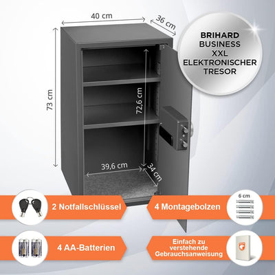 Brihard Betriebs XXL Elektronischer Safe mit LCD 73x40x36cm - Extra grosser Elektronischer Safe mit