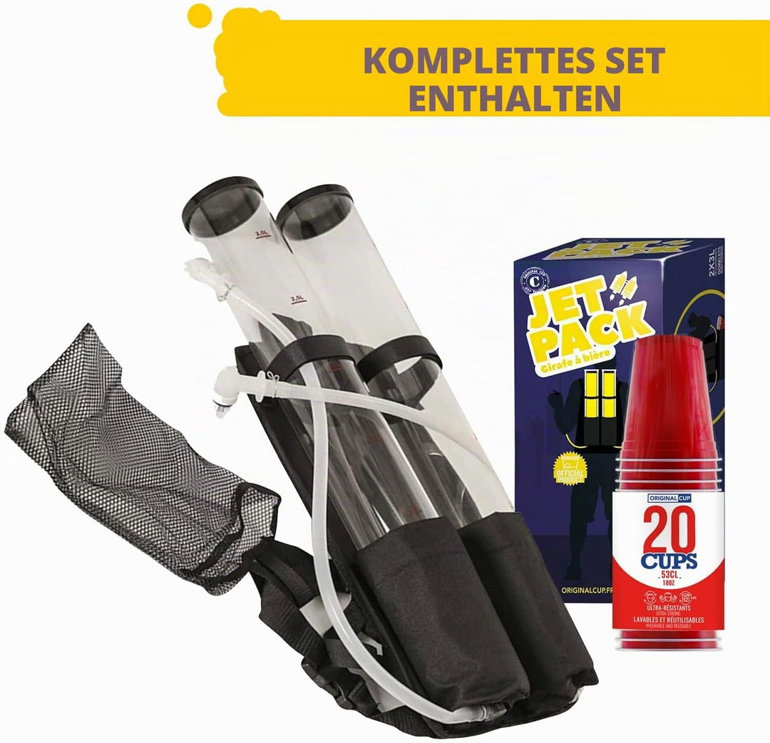 Doppelte Biergiraffe Jet Pack | Getränkespender | Rucksack | Premium Qualität | 2 Tanks | 2 x 3L Get