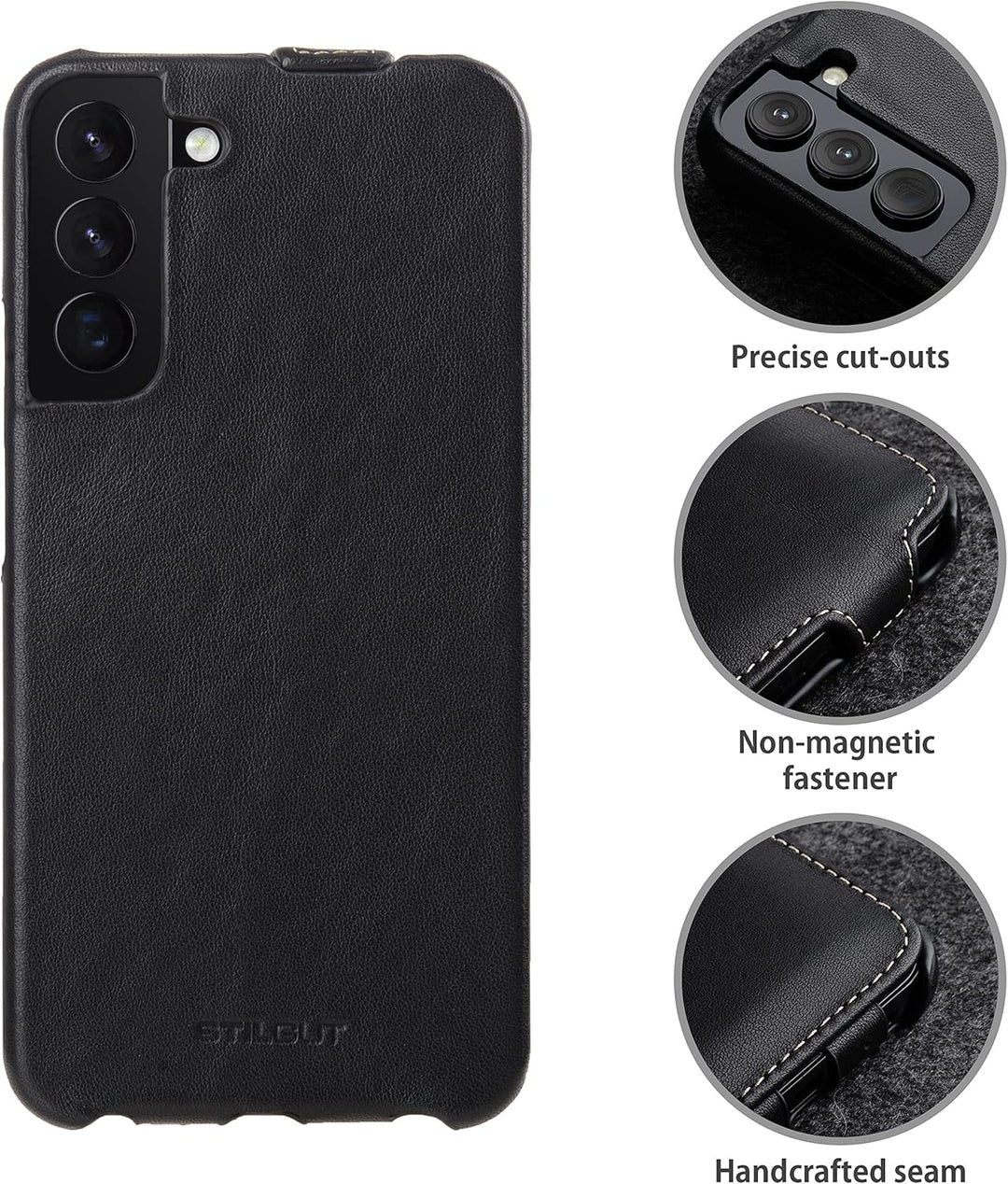 STILGUT UltraSlim kompatibel mit Samsung Galaxy S22 Plus Hülle - Samsung S22 Plus Flip Case aus Lede