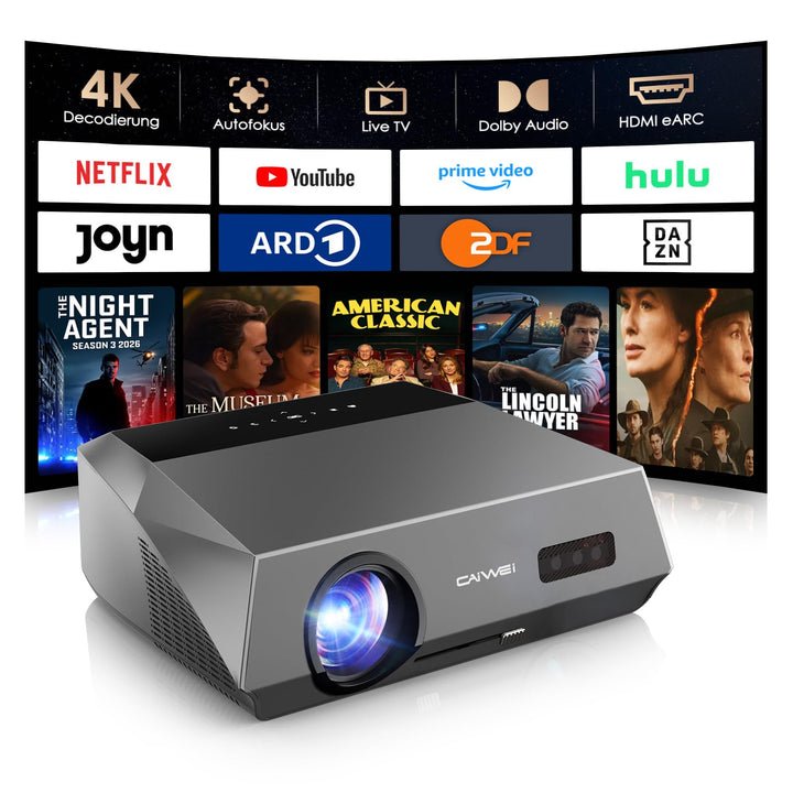 4K Smart Beamer Tageslicht mit Zertifizierten Apps, 2300 ANSI LED Projektor, DB-Audio, Autofokus, Wi