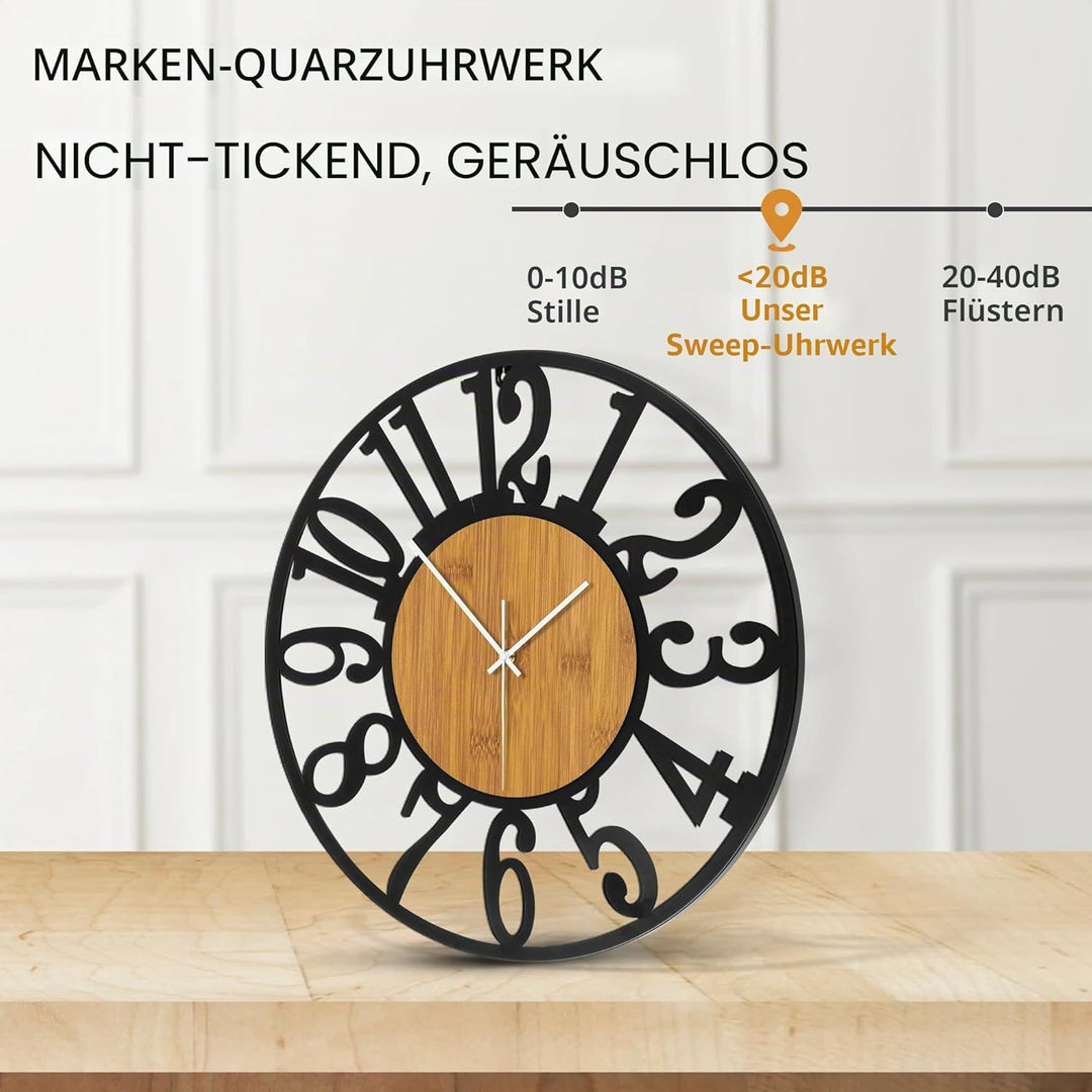 Mee 2ou Grosse Wanduhr Tickgeräusche, 34CM/14 Zoll Lautlos, Geräuschlose, Batteriebetrieben, Modern,