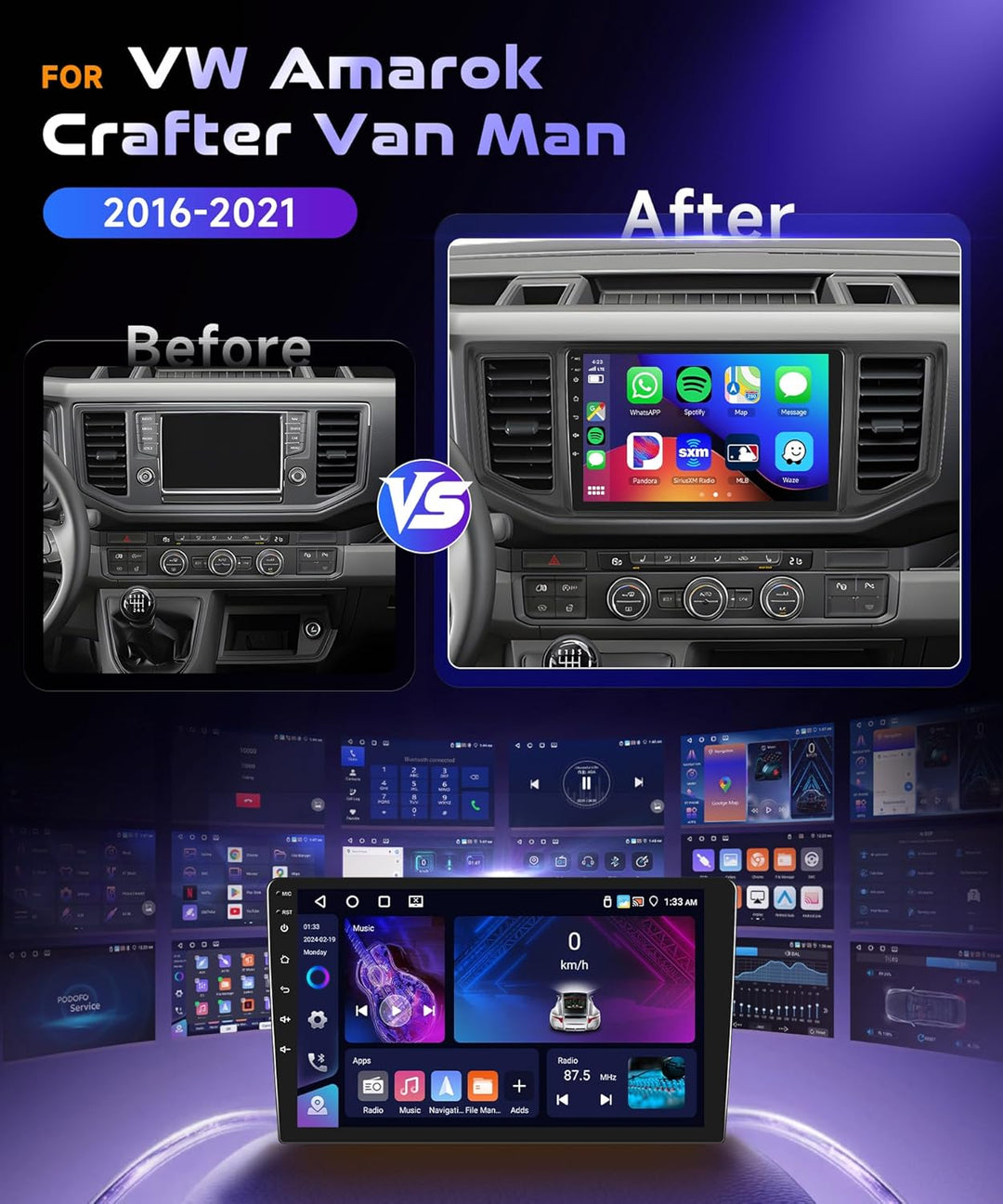 4G&64G 10.1" Autoradio Für VW Amarok Crafter Van Man 2016-2021 mit Carplay Android Auto Wireless,128