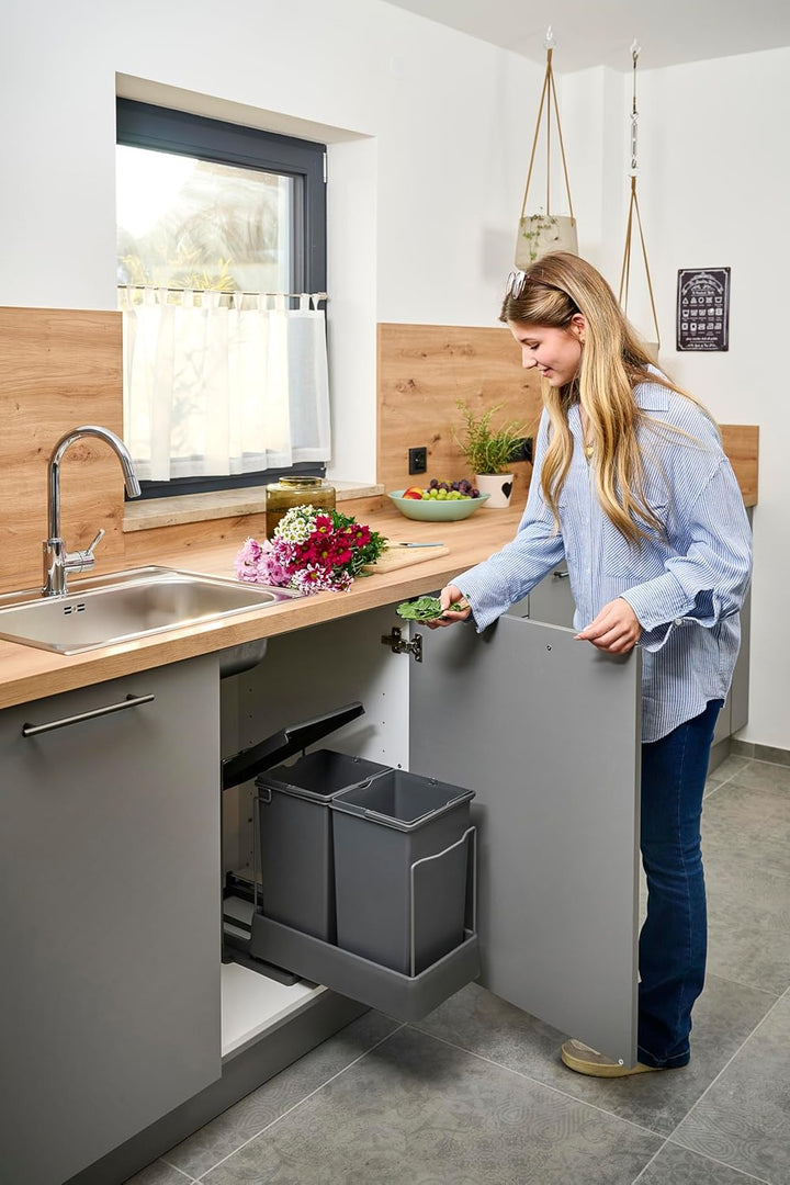Ausziehbarer SMART Einbaumülleimer, Abfalleimer, Mülleimer „Müllomatic ECO 2“ mit automatischem Ausz