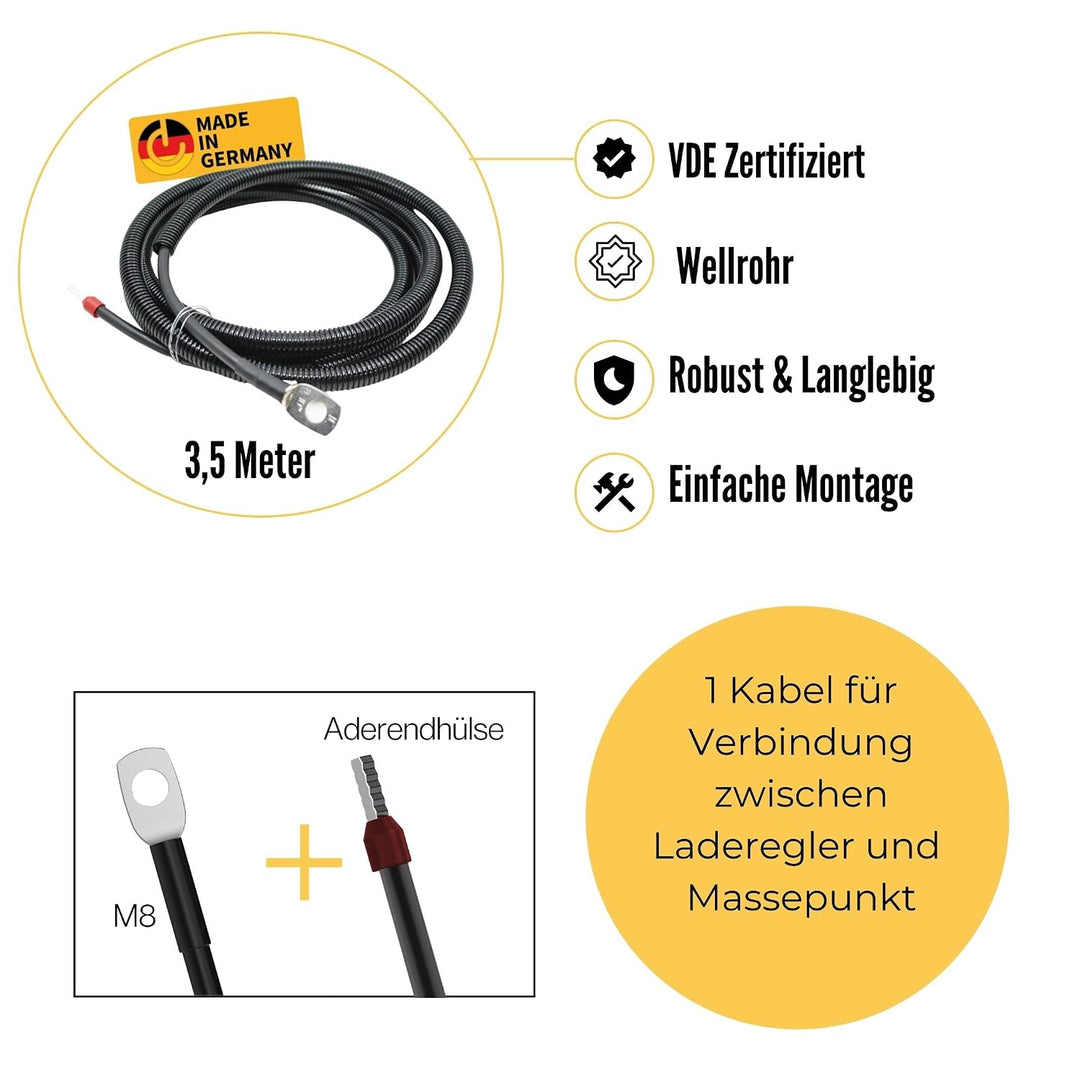 2m Anschlusskabel für Batterie | bis 50A Stromstärke l Verbindet Batterie und Karosserie | M8 Batter