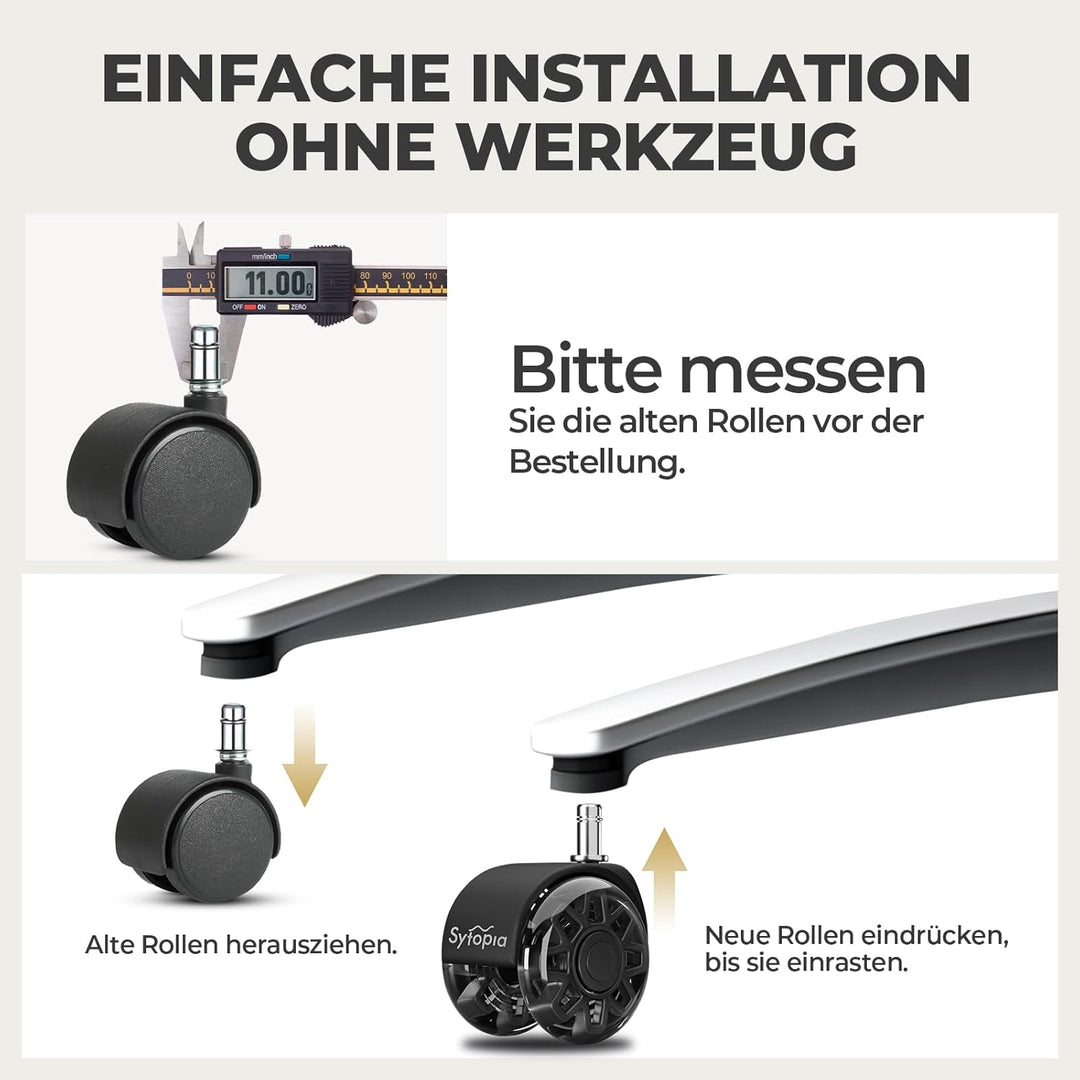 Sytopia 5er Set Bürostuhl Rollen 11x22MM, Grosse Gummirollen für Bürostühle, Perfekte Rollen für Tep