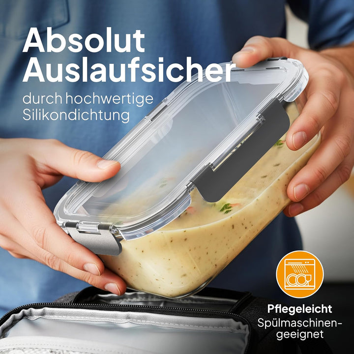 STOVY® Meal Prep Boxen Glas - 5x 1040ml I Glasbehälter mit Deckel - Ideal für komplette Mahlzeiten I
