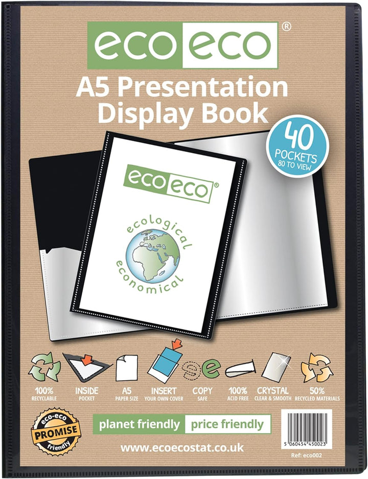 eco-eco A5 50% Recycelt 40 Taschen-Schwarz-Farbe Päsentationsdisplay Book (Packung mit 12) 40 Pocket
