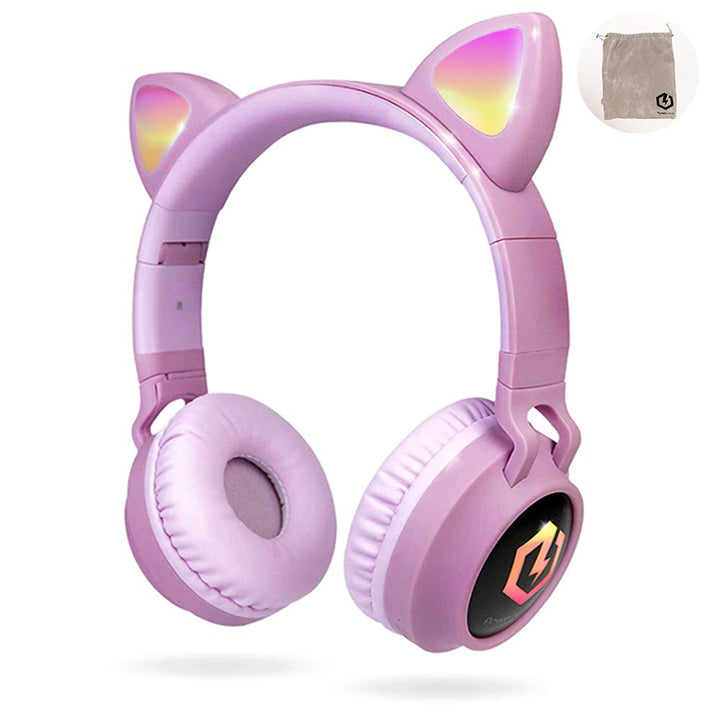 PowerLocus Bluetooth Kopfhörer Kinder, LED Katzenohren, 85dB Sichere Lautstärke, Bluetooth 5.3, Micr