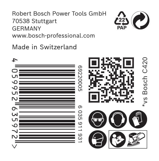 Bosch 50x EXPERT C470 Schleifpapier mit 11 Löchern (für Farbe auf Holz, Hartholz, Ø 102x62 mm, Körnu