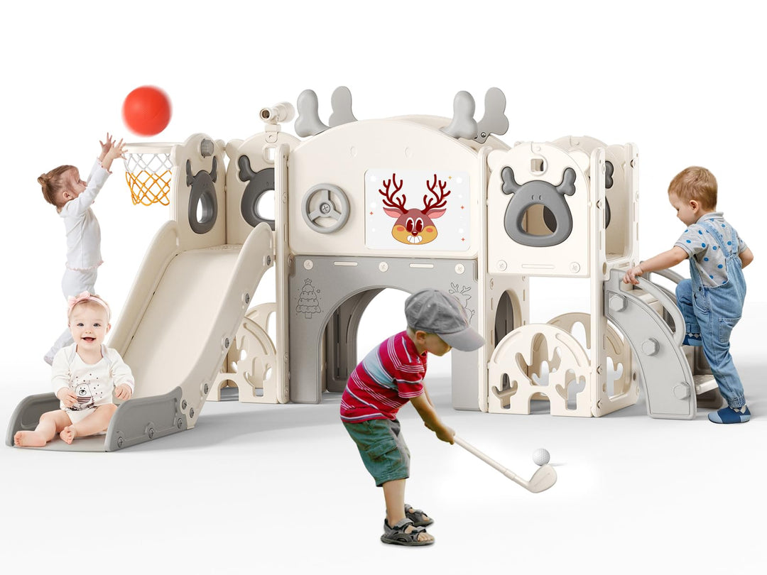 Krovtoy Kinderrutsche, Kleinkinderrutsche freistehend mit Basketballkorb, Kleinkinderklettergerüst,