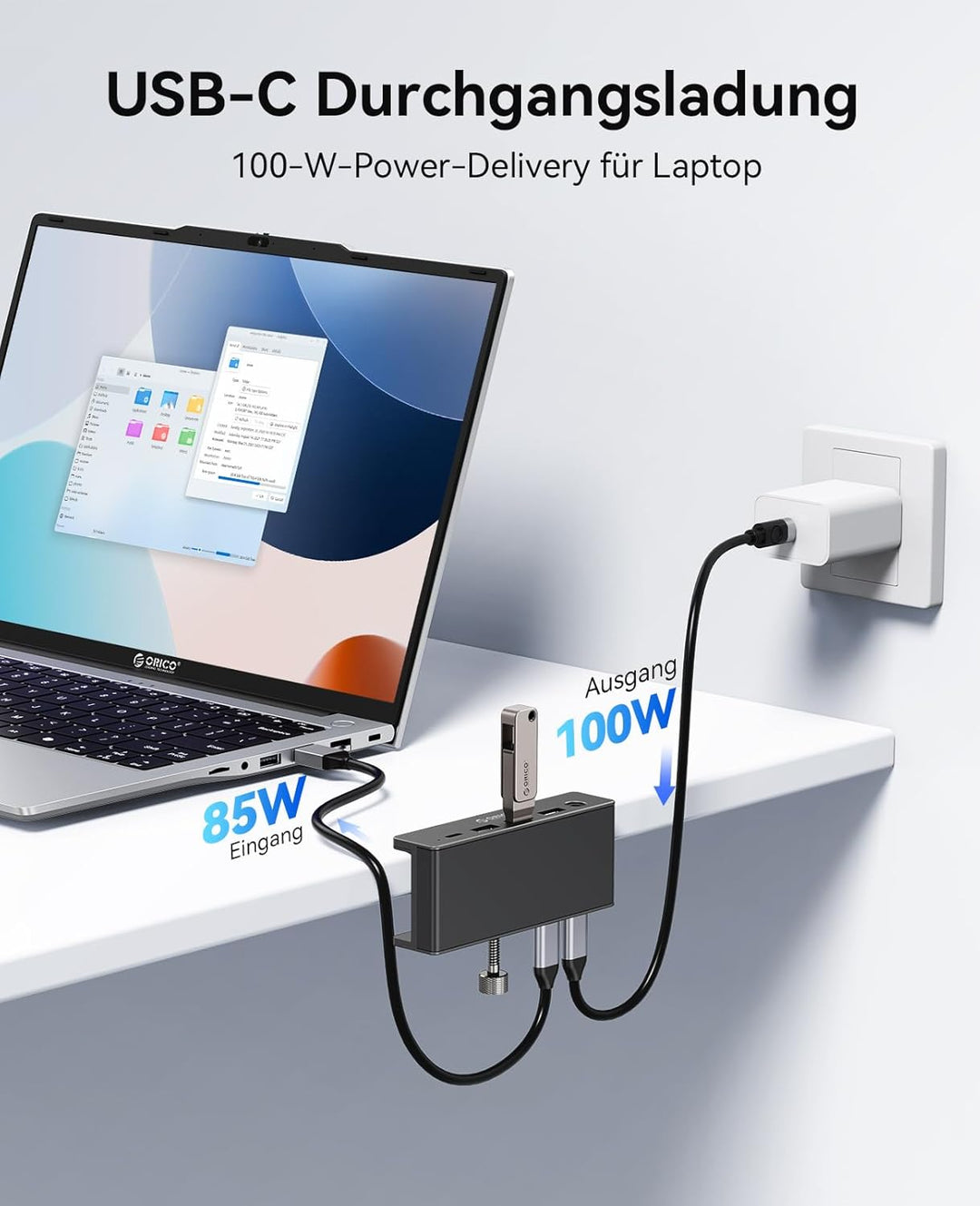 ORICO Clip Docking Station, 8-in-1 USB-C Hub Klemme mit 4K@60Hz HDMI, 100W PD, Gigabit-Ethernet, 4xU