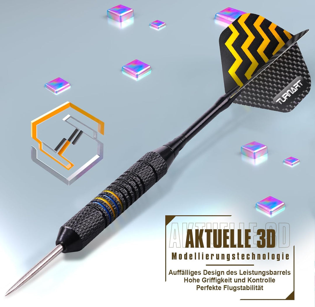 Turnart Dartpfeile mit Metallspitze, 12 Stück Profi Steeldarts mit Dart Case
