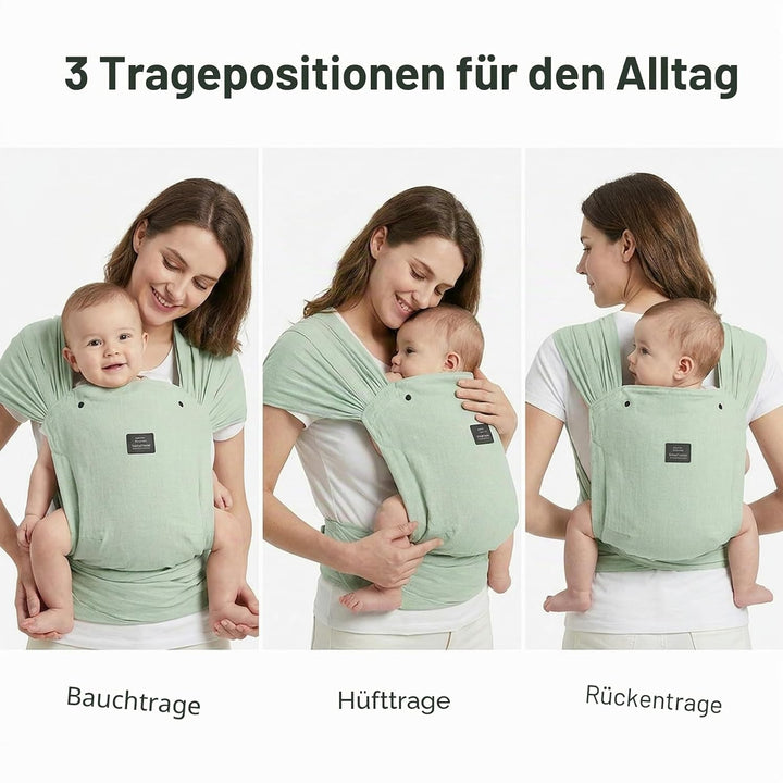 Bebamour Babytrage für Neugeborene, verstellbar, Einheitsgrösse, einfach anzulegen,Green, Green