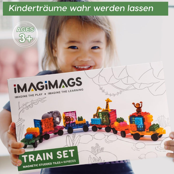 Magnetbausteine, Magnetfliesen, Eisenbahn Set 18 Teile für Jungen Mädchen Kinder, Lernspielzeug, päd