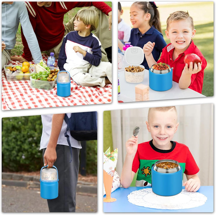 Itslife Thermobehälter für Essen 450ml mit 2pcs Snackbox, Auslaufsicherer Lunchbox Kinder mit Löffel