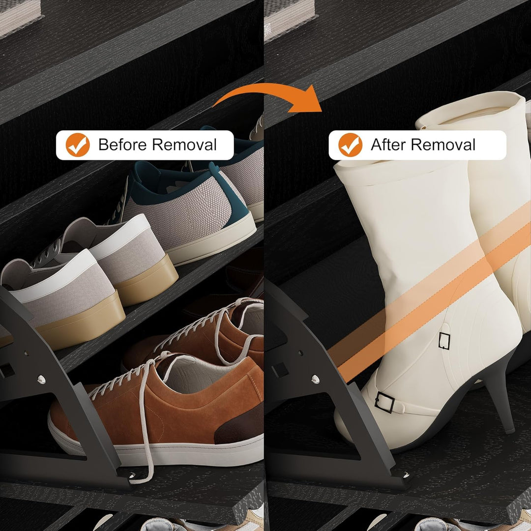 Wellen-Design 80×25×H90 cm Schuhschrank, Shoe Cabinet Mit 2 Klappen, Verstellbares Regal & Versteckt