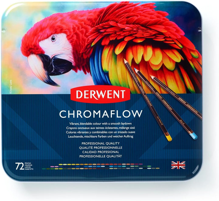 Derwent Chromaflow Buntstifte im 72er Set in Metallbox, 3,5 mm Minenstärke, Mischbar mit Geschmeidig
