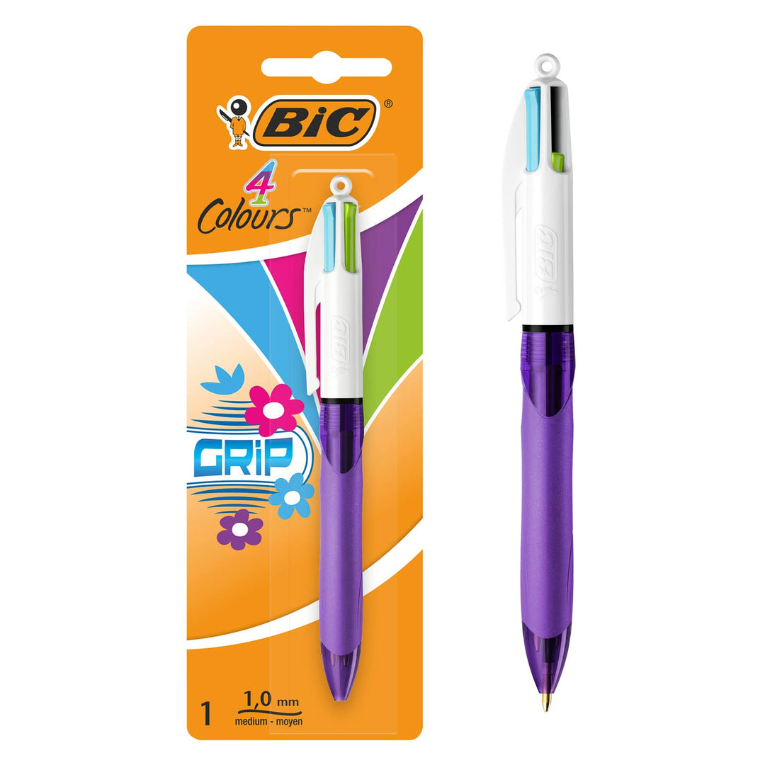 BIC 4 Farben Kugelschreiber Set 4 Colours Grip Pro Fun, mit gummierter Griff-Fläche, 8er Pack, Ideal