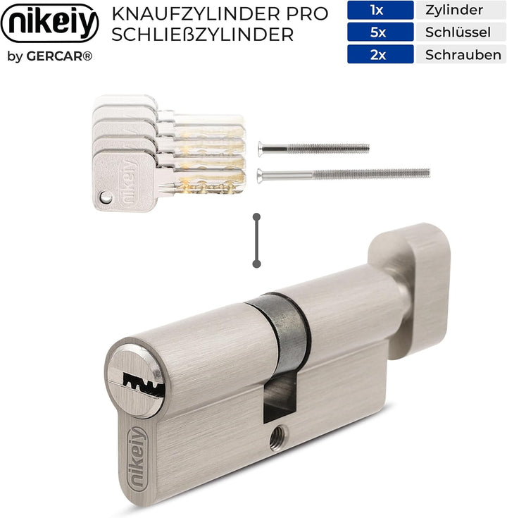 GERCAR Pro 1x Knaufzylinder 45/45 Set 1 Schliesszylinder mit Knauf inkl. 5 Schlüssel - 90 mm Türschl