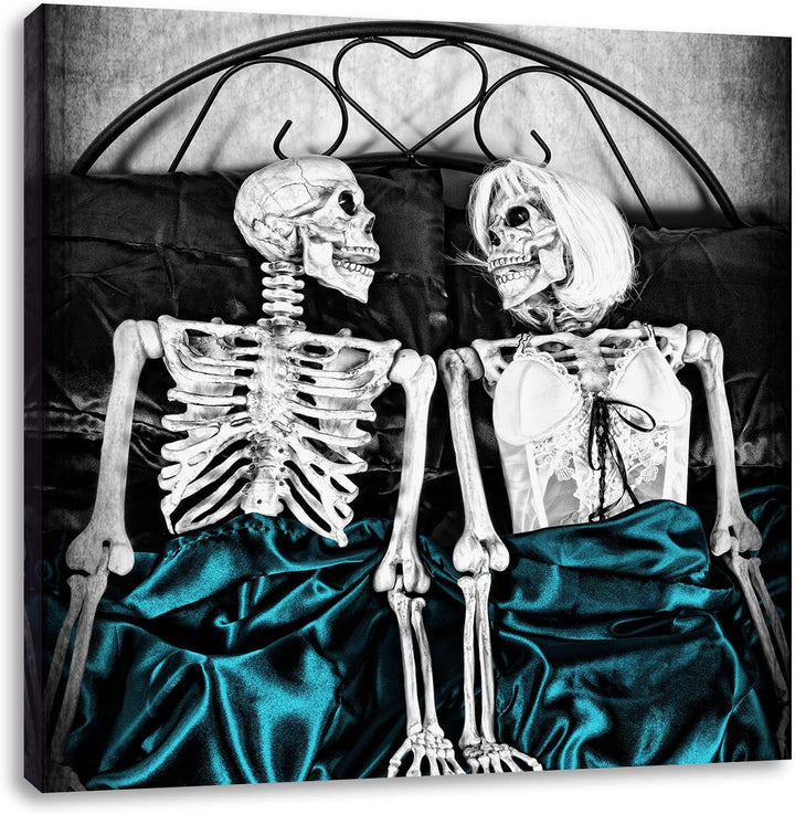 Pixxprint Horror Paar im Schlafzimmer als Leinwandbild | Grösse: 70x70 cm | Wandbild | Kunstdruck |