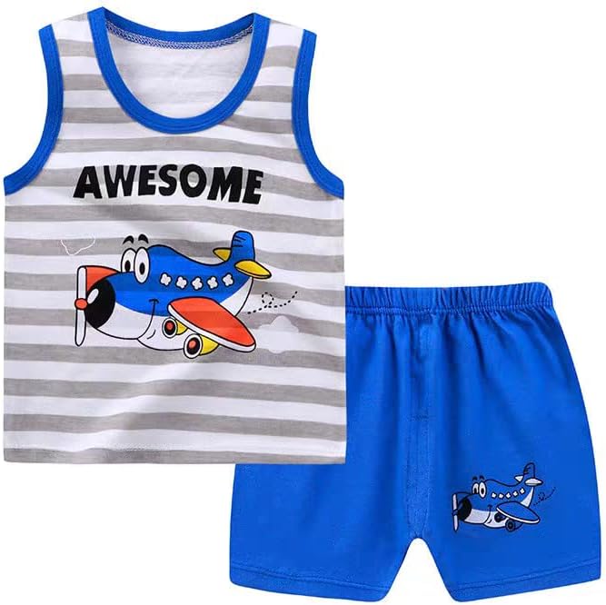 8er Pack Baby Kinder Outfit Set, Ärmelloses Baumwoll Weste + Shorts, Cartoon Print Jungen Mädchen 3