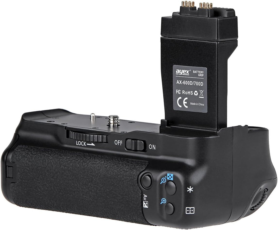 ayex Batteriegriff Passend für Canon EOS 700D 650D 600D 550D (ähnlich BG-E8) + 2 x ayex LP-E8 Akku +