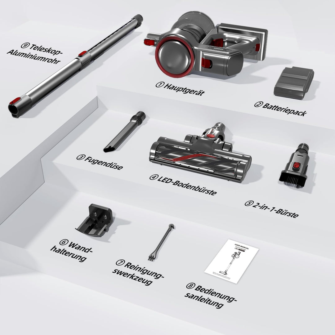 Staubsauger Kabellos, 45000Pa Akku Staubsauger mit Smart Display, 50 Min Laufzeit, Touchscreen, Anti