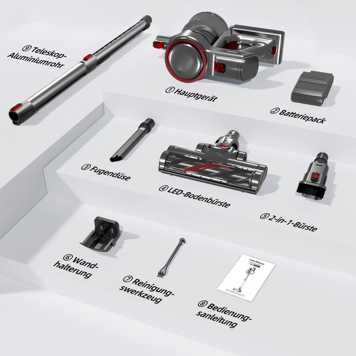 Staubsauger Kabellos, 45000Pa Akku Staubsauger mit Smart Display, 50 Min Laufzeit, Touchscreen, Anti
