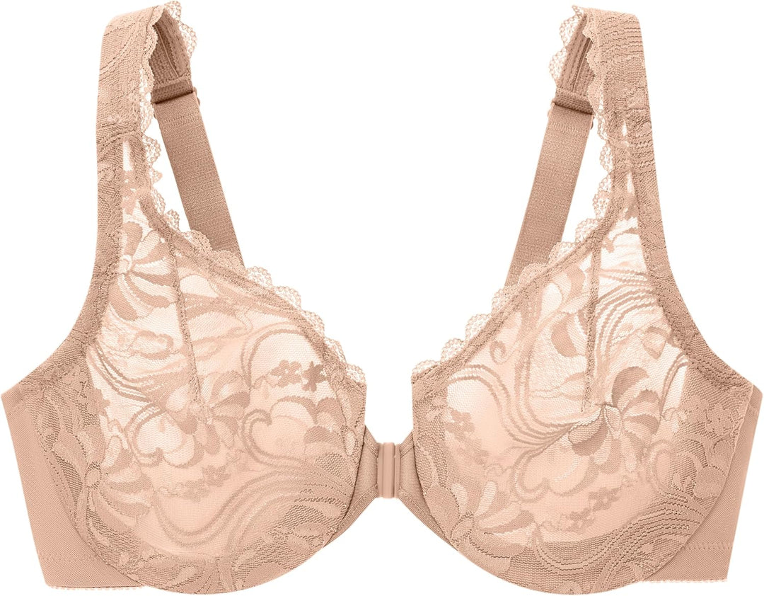 Glamorise Damen-BH in Übergrösse, Wonderwire, Spitze, Frontverschluss mit Bügel #9245 65B Haut, 65B