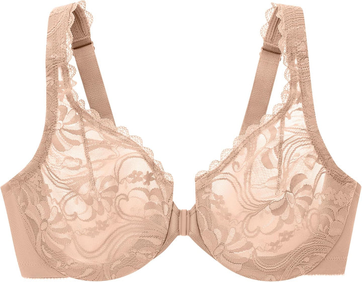 Glamorise Damen-BH in Übergrösse, Wonderwire, Spitze, Frontverschluss mit Bügel #9245 65B Haut, 65B