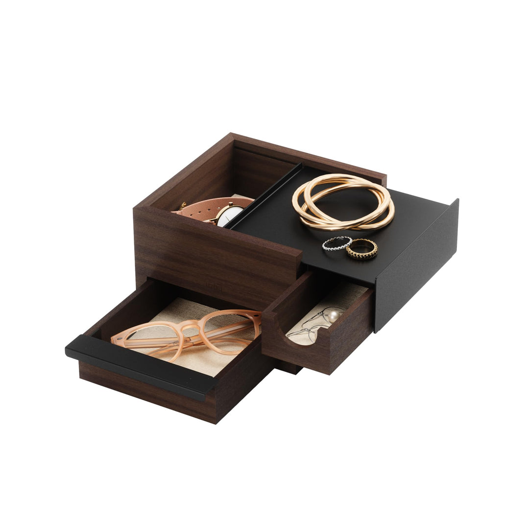 Umbra Stowit Mini Design Schmuckkasten – moderne Schmuck Box mit Geheimfächern für Ringe, Armbänder,