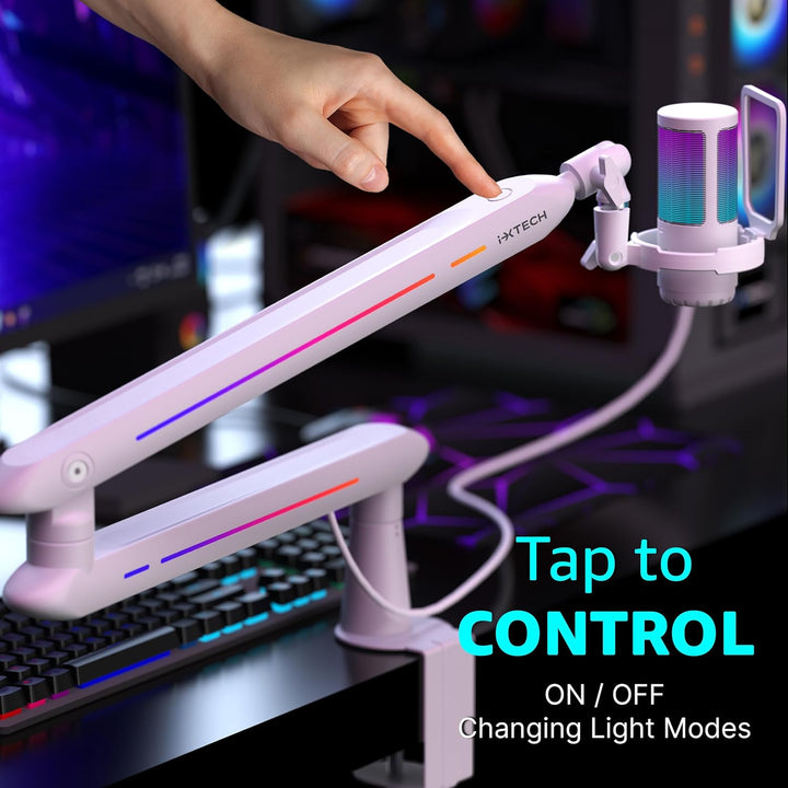IXTECH RGB Low Profile Galgenarm für Mikrofon, verstellbarer Mikrofonarmständer mit Tischhalterungsk