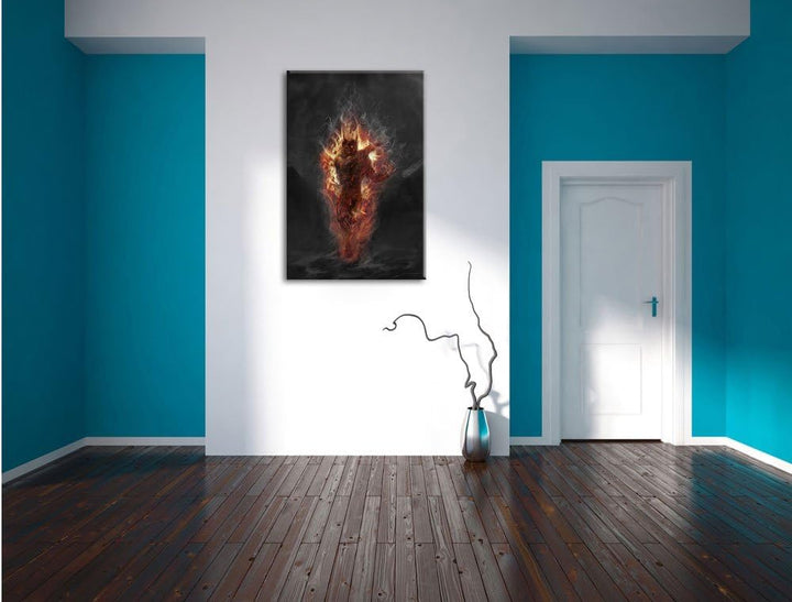 Pixxprint Verdunkelter Dämon des Feuers / 100x70cm Leinwandbild bespannt auf Holzrahmen/Wandbild Kun