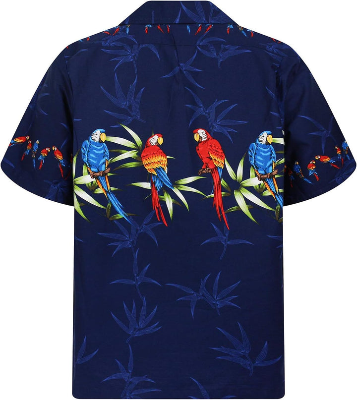 P.L.A. Pacific Legend Original Hawaiihemd, Kurzarm, Papagei Brustdruck, Blau, L
