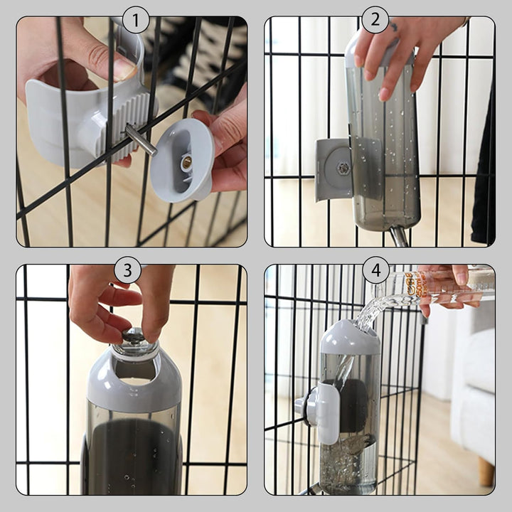 Hunde Trinkflasche [Grau, 700ml] Haustier Wasserspender Auslaufsichere Hund Katzen Kaninchen Käfig W