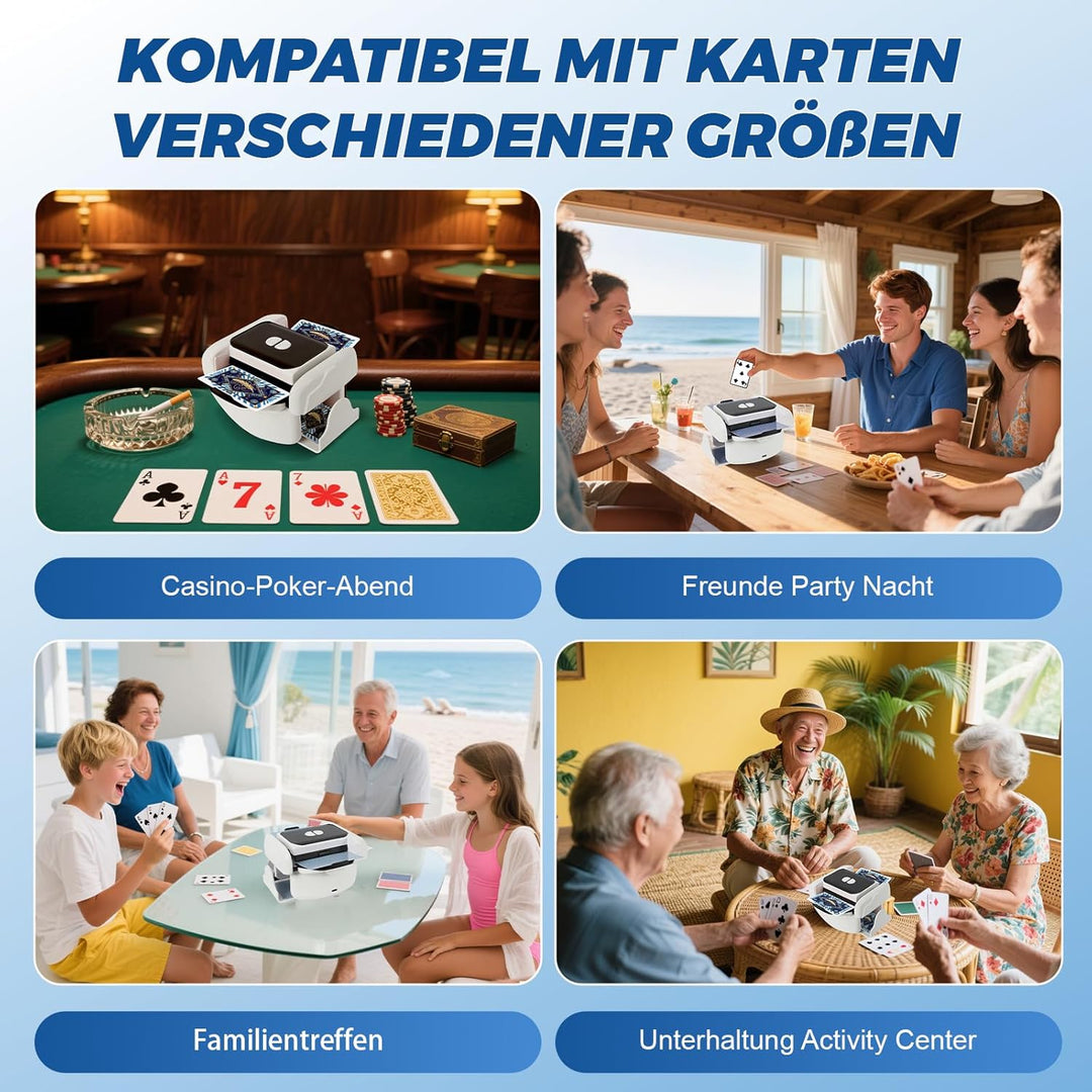 Kartenmischmaschine Elektrische für 1–2 Decks, Geräuscharmer und Wiederaufladbarer 3000mAh, Automati