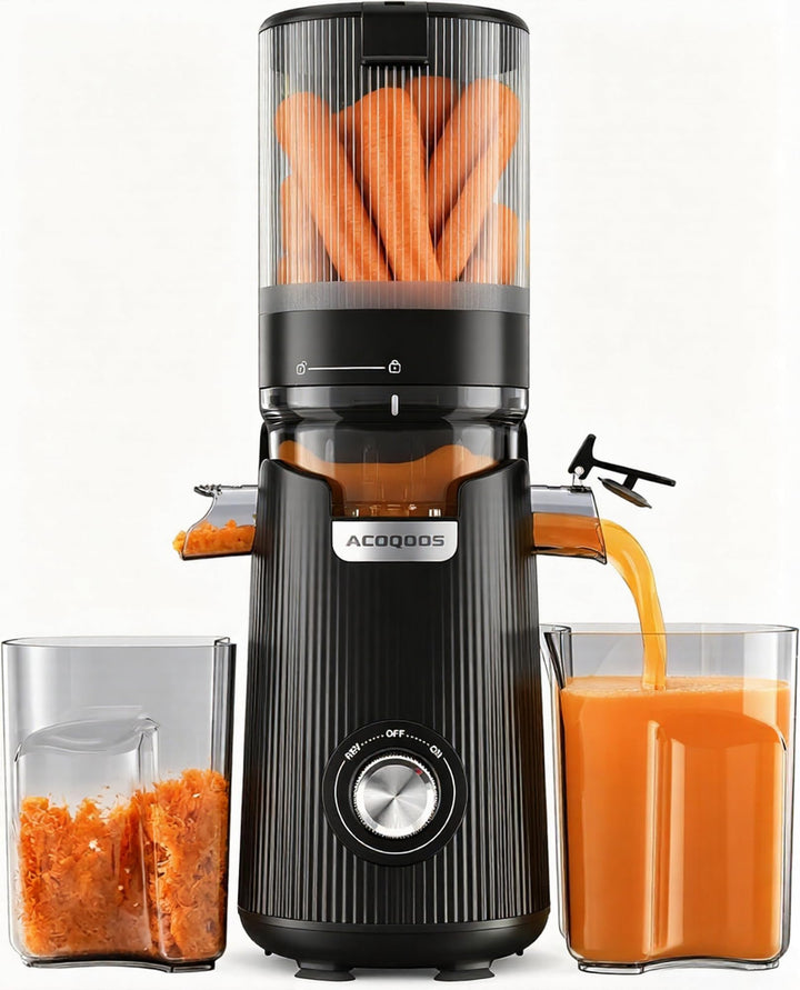 ACOQOOS Entsafter, Entsafter für Ganze Gemüse und Obst, 132mm, Breite und Grössere Fütterungsröhre,