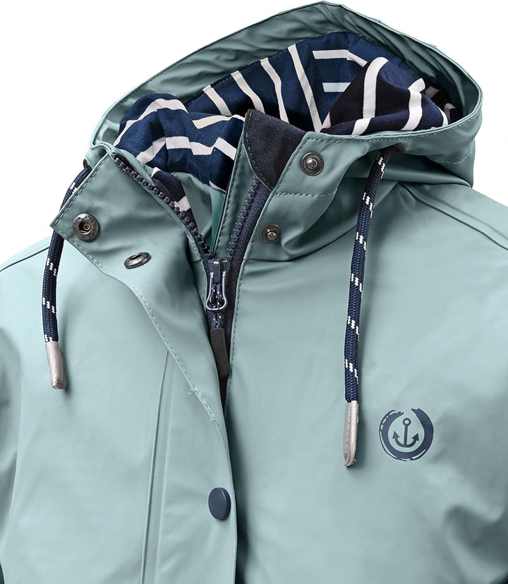 MADSea Damen Regenmantel Friesennerz gestreiftes Innenfutter Lindgrün 38 hellblau, 38 hellblau
