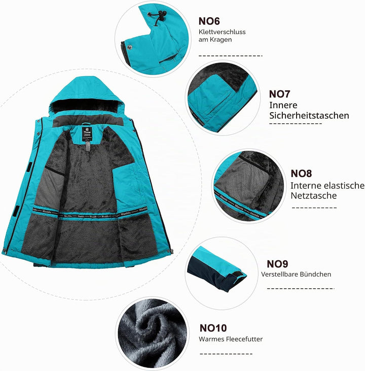 Wantdo Damen Winter Skijacke Warm Fleece Mantel Berg Snowboardjacke Outdoor Kapuzen Windbreaker Jack