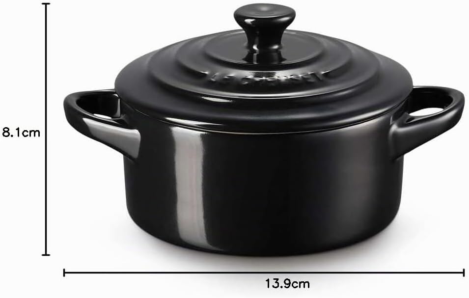 LE CREUSET Mini-Cocotte aus Steinzeug, 200 ml, 10 x 5 cm, Schwarz glänzend, 71901101400000, Schwarz