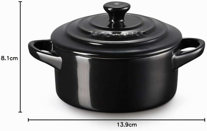 LE CREUSET Mini-Cocotte aus Steinzeug, 200 ml, 10 x 5 cm, Schwarz glänzend, 71901101400000, Schwarz