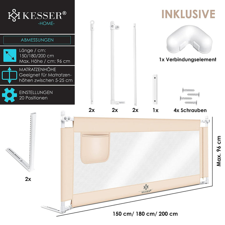 KESSER® Bettgitter 150cm Bettschutzgitter Kinderbettgitter für Kinder Babybettgitter Klappbar, Kinde