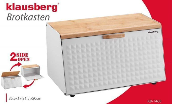 Klausberg Brotbox Brotkasten Brotkiste Holz Edelstahl Brotkorb White, White