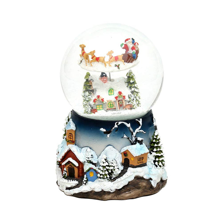 Dekohelden24 XXL Schneekugel mit Rotierung, Schneewirbel und Sound, Masse H/B/Ø Kugel: ca. 19,5 x 13