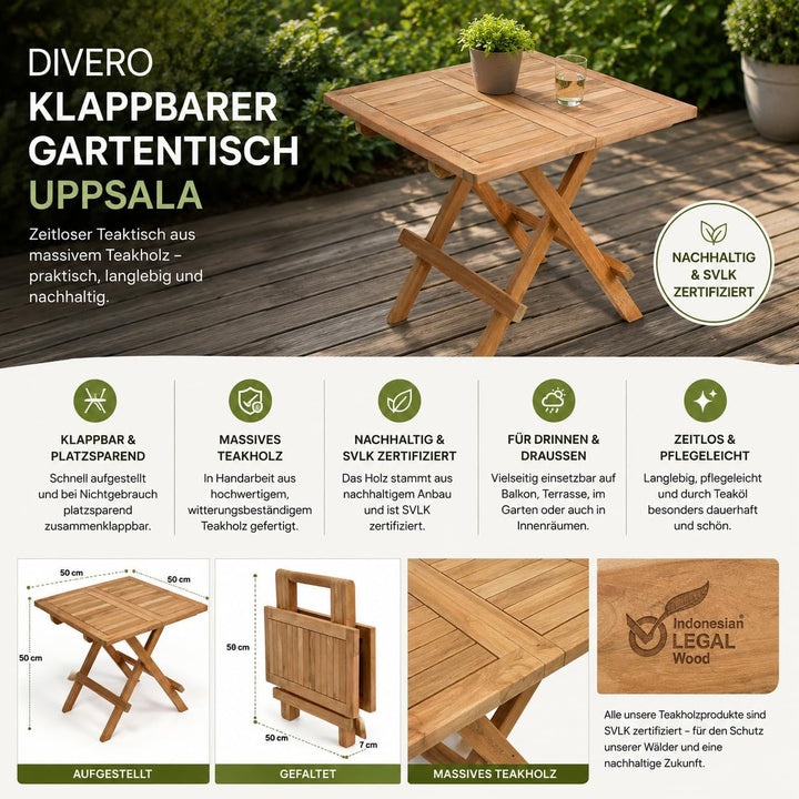 Divero Kindertisch Beistelltisch Balkontisch Teak Holz Tisch für Terrasse Balkon Garten – eckig wett