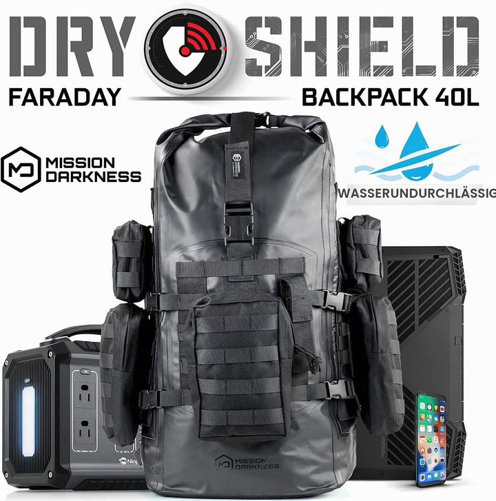 Mission Darkness Dry Shield Faraday Rucksack 40 Liter Fassungsvermögen // Wasserdichte taktische Tas